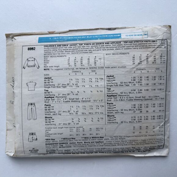 Vintage 80s Girls Sailor Outfits SEWING Pattern McCalls 8992 Girls Sz 8 - Picture 3 of 3